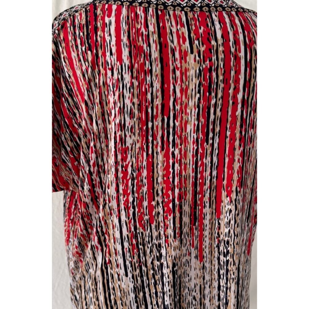 JM Collection Womens Large Bloue Tie Waist Short Sleeve Red Black Cream - Picture 7 of 8